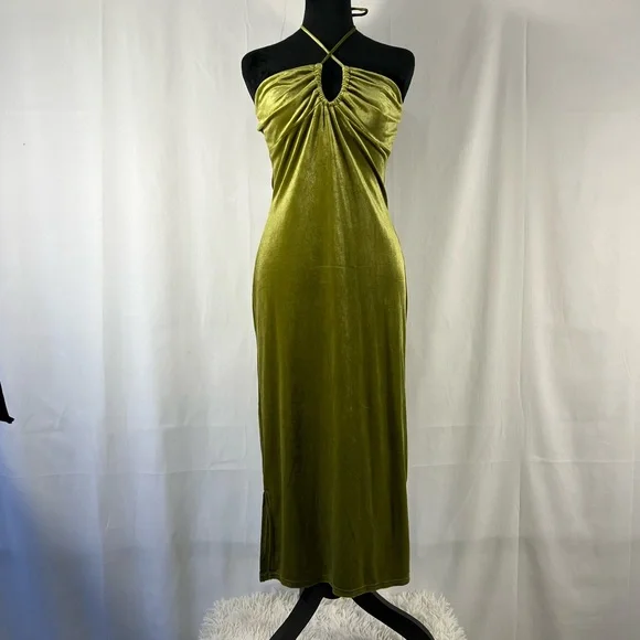 Sage Green velvet, halter, midi dress, large, NWT - Picture 2 of 10
